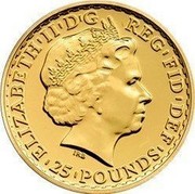 UK 25 Pounds (Britannia) ELIZABETH'II'D'G REG'FID'DEF '25'POUNDS' IRB coin obverse UK 25 Pounds (Britannia) ELIZABETH'II'D'G REG'FID'DEF '25'POUNDS' IRB coin obverse