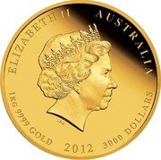 Australia 3000 Dollars Diamond Jubilee 2012 ELIZABETH II AUSTRALIA 1KG 9999 GOLD 2012 3000 DOLLARS IRB coin obverse Australia 3000 Dollars Diamond Jubilee 2012 ELIZABETH II AUSTRALIA 1KG 9999 GOLD 2012 3000 DOLLARS IRB coin obverse