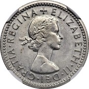 UK 5 Cents Elizabeth II (Decimal Pattern) 1961 KM# Pn141 ELIZABETH∙II∙DEI∙GRATIA∙REGINA + coin obverse UK 5 Cents Elizabeth II (Decimal Pattern) 1961 KM# Pn141 ELIZABETH∙II∙DEI∙GRATIA∙REGINA + coin obverse