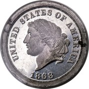 USA 5 Dollars (25 Francs) Pattern 1868 KM# Pn703 UNITED STATES OF AMERICA 1868 coin obverse USA 5 Dollars (25 Francs) Pattern 1868 KM# Pn703 UNITED STATES OF AMERICA 1868 coin obverse