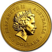 Australia 5 Dollars The Australian Gold Nugget 1999 ELIZABETH II AUSTRALIA ∙ 5 DOLLARS ∙ IRB coin obverse Australia 5 Dollars The Australian Gold Nugget 1999 ELIZABETH II AUSTRALIA ∙ 5 DOLLARS ∙ IRB coin obverse
