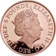 UK 5 Pounds Queen Elizabeth II Sapphire Coronation 2018 Proof D G REG FID DEF 5 POUNDS ELIZABETH II coin obverse UK 5 Pounds Queen Elizabeth II Sapphire Coronation 2018 Proof D G REG FID DEF 5 POUNDS ELIZABETH II coin obverse
