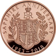 UK 5 Pounds Queen Elizabeth II Sapphire Coronation 2018 Proof SAPPHIRE ANNIVERSARY 1953 - 2018 coin reverse UK 5 Pounds Queen Elizabeth II Sapphire Coronation 2018 Proof SAPPHIRE ANNIVERSARY 1953 - 2018 coin reverse