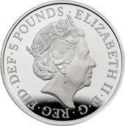 UK 5 Pounds Royal Academy of Arts 2018 BU ELIZABETH II∙D∙G∙REG∙FID∙DEF∙5 POUNDS∙ coin obverse UK 5 Pounds Royal Academy of Arts 2018 BU ELIZABETH II∙D∙G∙REG∙FID∙DEF∙5 POUNDS∙ coin obverse
