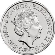 UK 5 Pounds The Queen's Beasts - Lion of England 2017 BU 5 POUNDS ELIZABETH D G REG FID DEF coin obverse UK 5 Pounds The Queen's Beasts - Lion of England 2017 BU 5 POUNDS ELIZABETH D G REG FID DEF coin obverse