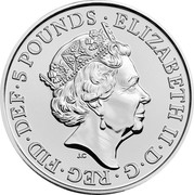UK 5 Pounds Unicorn of Scotland 2017 BU ELIZABETH II∙D∙G∙REG∙FID∙DEF∙5 POUNDS∙ J.C coin obverse UK 5 Pounds Unicorn of Scotland 2017 BU ELIZABETH II∙D∙G∙REG∙FID∙DEF∙5 POUNDS∙ J.C coin obverse