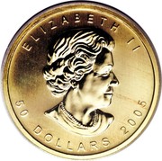 Canada 50 Dollars Maple Leaf 2005 200 were melted down ELIZABETH II 50 DOLLARS 2005 coin obverse Canada 50 Dollars Maple Leaf 2005 200 were melted down ELIZABETH II 50 DOLLARS 2005 coin obverse