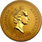 Australia 50 Dollars The Australian Nugget 1998 ELIZABETH II AUSTRALIA ∙ 50 DOLLARS ∙ RDM coin obverse Australia 50 Dollars The Australian Nugget 1998 ELIZABETH II AUSTRALIA ∙ 50 DOLLARS ∙ RDM coin obverse
