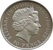 UK 50 Pence (Britannia) KM# 1080 ELIZABETH'II'D'G REG'FID'DEF IRB '50'PENCE' coin obverse UK 50 Pence (Britannia) KM# 1080 ELIZABETH'II'D'G REG'FID'DEF IRB '50'PENCE' coin obverse