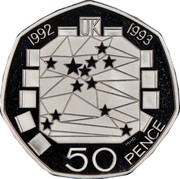 UK 50 Pence European Community (Piedfort) 1992 Proof KM# P15 1992 1993 UK MMD 50 PENCE coin reverse