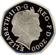 UK 50 Pence (Public Libraries (Piedfort)) KM# P39 ELIZABETH∙II∙D∙G REG∙F∙D∙2000 IRB coin obverse UK 50 Pence (Public Libraries (Piedfort)) KM# P39 ELIZABETH∙II∙D∙G REG∙F∙D∙2000 IRB coin obverse