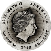 Australia 8 Dollars World War I Centenary. Hall of Memory 2018 P Antique ELIZABETH II AUSTRALIA 5 OZ 9999 AG 2018 8 DOLLARS IRB coin obverse Australia 8 Dollars World War I Centenary. Hall of Memory 2018 P Antique ELIZABETH II AUSTRALIA 5 OZ 9999 AG 2018 8 DOLLARS IRB coin obverse