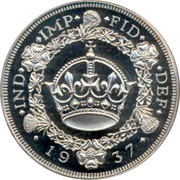 UK Crown 1937 Pre-Decimal coinage IND IMP FID DEF 1937 coin reverse UK Crown 1937 Pre-Decimal coinage IND IMP FID DEF 1937 coin reverse
