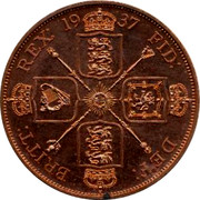 UK Crown George VI Pattern 1937 BRITT: REX: 1937 FID: DEX: coin reverse