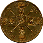 UK Crown George VI Pattern 1937 BRITT: REX: 1937 FID: DEX: coin reverse