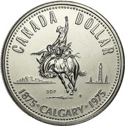 Canada Dollar Calgary Centennial 1975 Specimen KM# 97 CANADA DOLLAR 1875 ∙ CALGARY ∙ 1975 coin reverse Canada Dollar Calgary Centennial 1975 Specimen KM# 97 CANADA DOLLAR 1875 ∙ CALGARY ∙ 1975 coin reverse