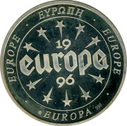 UK ECU Europe 1996 EUROPE EUROPA 19 EUROPE EUROPA 96 999 ECU coin obverse UK ECU Europe 1996 EUROPE EUROPA 19 EUROPE EUROPA 96 999 ECU coin obverse