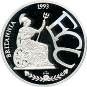 UK ECU United Kingdom 1993 BRITANNIA 1993 ECU coin obverse UK ECU United Kingdom 1993 BRITANNIA 1993 ECU coin obverse