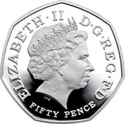 UK Fifty Pence Commonwealth Games. Piedfort 2014 Proof KM# 1311a ELIZABETH II D G REG F D IRB FIFTY PENCE coin obverse UK Fifty Pence Commonwealth Games. Piedfort 2014 Proof KM# 1311a ELIZABETH II D G REG F D IRB FIFTY PENCE coin obverse