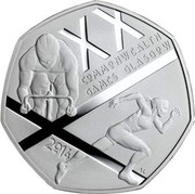 UK Fifty Pence Commonwealth Games. Piedfort 2014 Proof KM# 1311a XX COMMONWEALTH GAMES GLASGOW 2014 AL coin reverse UK Fifty Pence Commonwealth Games. Piedfort 2014 Proof KM# 1311a XX COMMONWEALTH GAMES GLASGOW 2014 AL coin reverse
