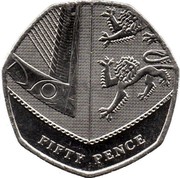 UK Fifty Pence (Royal Shield - Elizabeth II (5th portrait)) KM# 1337 FIFTY PENCE coin reverse UK Fifty Pence (Royal Shield - Elizabeth II (5th portrait)) KM# 1337 FIFTY PENCE coin reverse