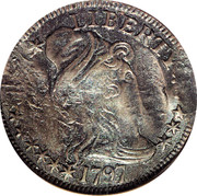 USA Five Dollars Small Half Eagle Trial and Restrike 1797 Judd-24, Pollock-40, Unique LIBERTY YEAR coin obverse USA Five Dollars Small Half Eagle Trial and Restrike 1797 Judd-24, Pollock-40, Unique LIBERTY YEAR coin obverse