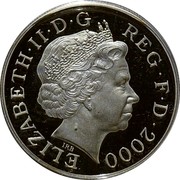 UK Five Pounds 100th Birthday of Queen Mother (Piedfort) 2000 Proof KM# P112 ELIZABETH∙II∙D∙G REG∙F∙D∙2000 IRB coin obverse UK Five Pounds 100th Birthday of Queen Mother (Piedfort) 2000 Proof KM# P112 ELIZABETH∙II∙D∙G REG∙F∙D∙2000 IRB coin obverse