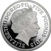 UK Five Pounds 50th Anniversary of the death of Sir Winston Churchill (Piedfort) 2015 British Royal Mint Proof ELIZABETH II D G REG F D FIVE POUNDS 2015 IRB coin obverse UK Five Pounds 50th Anniversary of the death of Sir Winston Churchill (Piedfort) 2015 British Royal Mint Proof ELIZABETH II D G REG F D FIVE POUNDS 2015 IRB coin obverse