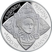 UK Five Pounds Accession of Elizabeth I (Piedfort) 2008 Proof KM# P67 ELIZABETH REGINA MDLVIII MMVIII coin reverse