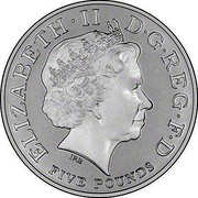 UK Five Pounds Bicentenary of the Battle of Trafalgar (Piedfort) 2005 British Royal Mint Proof KM# P51 ELIZABETH II D G REG F D FIVE POUNDS IRB coin obverse UK Five Pounds Bicentenary of the Battle of Trafalgar (Piedfort) 2005 British Royal Mint Proof KM# P51 ELIZABETH II D G REG F D FIVE POUNDS IRB coin obverse