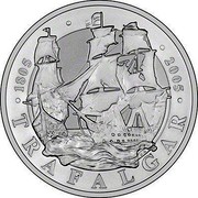 UK Five Pounds Bicentenary of the Battle of Trafalgar (Piedfort) 2005 British Royal Mint Proof KM# P51 1805 TRAFALGAR 2005 coin reverse UK Five Pounds Bicentenary of the Battle of Trafalgar (Piedfort) 2005 British Royal Mint Proof KM# P51 1805 TRAFALGAR 2005 coin reverse