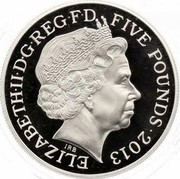 UK Five Pounds The Queen's Coronation - 60th Anniversary (Piedfort) 2013 Proof ELIZABETH II D G REG F D FIVE POUNDS 2013 IRB coin obverse UK Five Pounds The Queen's Coronation - 60th Anniversary (Piedfort) 2013 Proof ELIZABETH II D G REG F D FIVE POUNDS 2013 IRB coin obverse