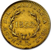 USA Half Dol. Liberty (Round) 1852 HALF DOL. CALIFORNIA GOLD. 1852 coin reverse USA Half Dol. Liberty (Round) 1852 HALF DOL. CALIFORNIA GOLD. 1852 coin reverse