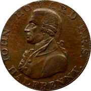 UK Halfpenny The Debtors In Goal ND JOHN HOWARD E. R. S. HALFPENNY. coin obverse