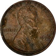 USA One Cent Lincoln Memorial Pattern 1974  IN GOD WE TRUST LIBERTY 1974 VDB coin obverse USA One Cent Lincoln Memorial Pattern 1974  IN GOD WE TRUST LIBERTY 1974 VDB coin obverse
