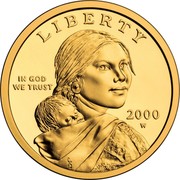USA One Dollar Sacagawea pattern 2000 W Proof LIBERTY IN GOD WE TRUST 2000 W coin obverse USA One Dollar Sacagawea pattern 2000 W Proof LIBERTY IN GOD WE TRUST 2000 W coin obverse