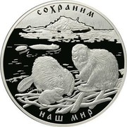 Russia One Hundred Roubles European Beaver 2008 Proof Y# 1143 СОХРАНИМ НАШ МИР coin reverse