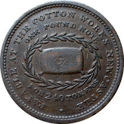 UK One Penny Token Newcastle The Cotton Works 1813 PAYABLE AT THE GOTTON WORKS NEWCASTLE ONE POUND NOTE FOR 240 TOKENS coin reverse UK One Penny Token Newcastle The Cotton Works 1813 PAYABLE AT THE GOTTON WORKS NEWCASTLE ONE POUND NOTE FOR 240 TOKENS coin reverse