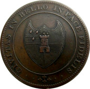 UK One Penny Worcester City Token 1811 CIVITAS IN BELLO IN PACE FIDELIS coin reverse UK One Penny Worcester City Token 1811 CIVITAS IN BELLO IN PACE FIDELIS coin reverse