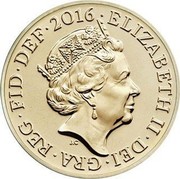 UK One Pound Royal Shield - ElizabethII (5th Portrait) 2016 Proof KM# 1340 ELIZABETH∙II∙DEI∙GRA∙REG∙FID∙DEF J.C coin obverse