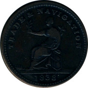 Canada One Stiver 1838 Nova Scotia TRADE & NAVIGATION 1838 coin obverse Canada One Stiver 1838 Nova Scotia TRADE & NAVIGATION 1838 coin obverse