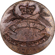 UK ½ Penny (J. Jordan (Essex - Chelmsford)) KING AND CONSTITUTION 1794 coin reverse UK ½ Penny (J. Jordan (Essex - Chelmsford)) KING AND CONSTITUTION 1794 coin reverse