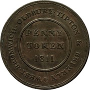UK Penny West Bromwich Token 1811 WEST-BROMWICH OLDBURY TIPTON & BRIERLEY PENNY TOKEN 1811 coin obverse UK Penny West Bromwich Token 1811 WEST-BROMWICH OLDBURY TIPTON & BRIERLEY PENNY TOKEN 1811 coin obverse