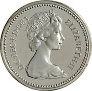 UK Pound Royal Coat of Arms (Piedfort) 1983 Proof KM# P3 D∙G∙REG∙F∙D∙1983 ELIZABETH∙II coin obverse UK Pound Royal Coat of Arms (Piedfort) 1983 Proof KM# P3 D∙G∙REG∙F∙D∙1983 ELIZABETH∙II coin obverse