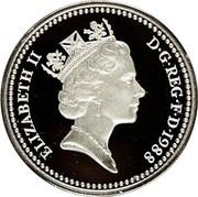 UK Pound Royal Shield (Piedfort) 1988 Proof KM# P8 ELIZABETH II D∙G∙REG∙F∙D∙1988 RDM coin obverse UK Pound Royal Shield (Piedfort) 1988 Proof KM# P8 ELIZABETH II D∙G∙REG∙F∙D∙1988 RDM coin obverse