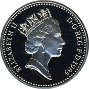 UK Pound (Welsh Leek (Piedfort)) KM# P5 ELIZABETH II D∙G∙REG∙F∙D∙1985 RDM coin obverse UK Pound (Welsh Leek (Piedfort)) KM# P5 ELIZABETH II D∙G∙REG∙F∙D∙1985 RDM coin obverse