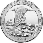 USA Quarter Dollar (Block Island National Wildlife Refuge - Rhode Island) BLOCK ISLAND RHODE ISLAND 2018 E PLURIBUS UNUM coin reverse