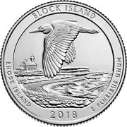 USA Quarter Dollar (Block Island National Wildlife Refuge - Rhode Island) BLOCK ISLAND RHODE ISLAND 2018 E PLURIBUS UNUM CTC PH coin reverse