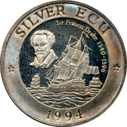 UK Silver ECU Sir Francis Drake 1994 SILVER ECU 1994 SIR FRANAS DRAKE 1540-1596 coin reverse UK Silver ECU Sir Francis Drake 1994 SILVER ECU 1994 SIR FRANAS DRAKE 1540-1596 coin reverse
