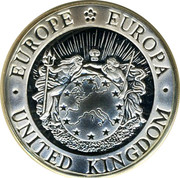 UK Silver ECU Thames 1993 X# 20 EUROPE EUROPA UNITED KINGDOM coin obverse UK Silver ECU Thames 1993 X# 20 EUROPE EUROPA UNITED KINGDOM coin obverse